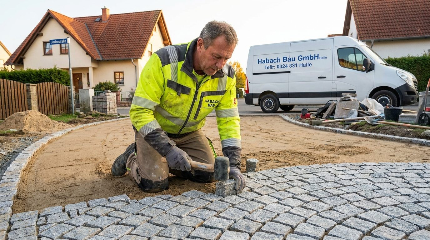Pflasterarbeiten Granit Einfahrt Habach Bau GmbH Halle
