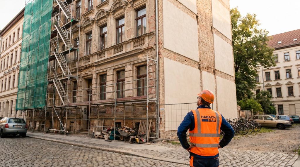 Sanierung eines Altbaus mit Geruest in Halle